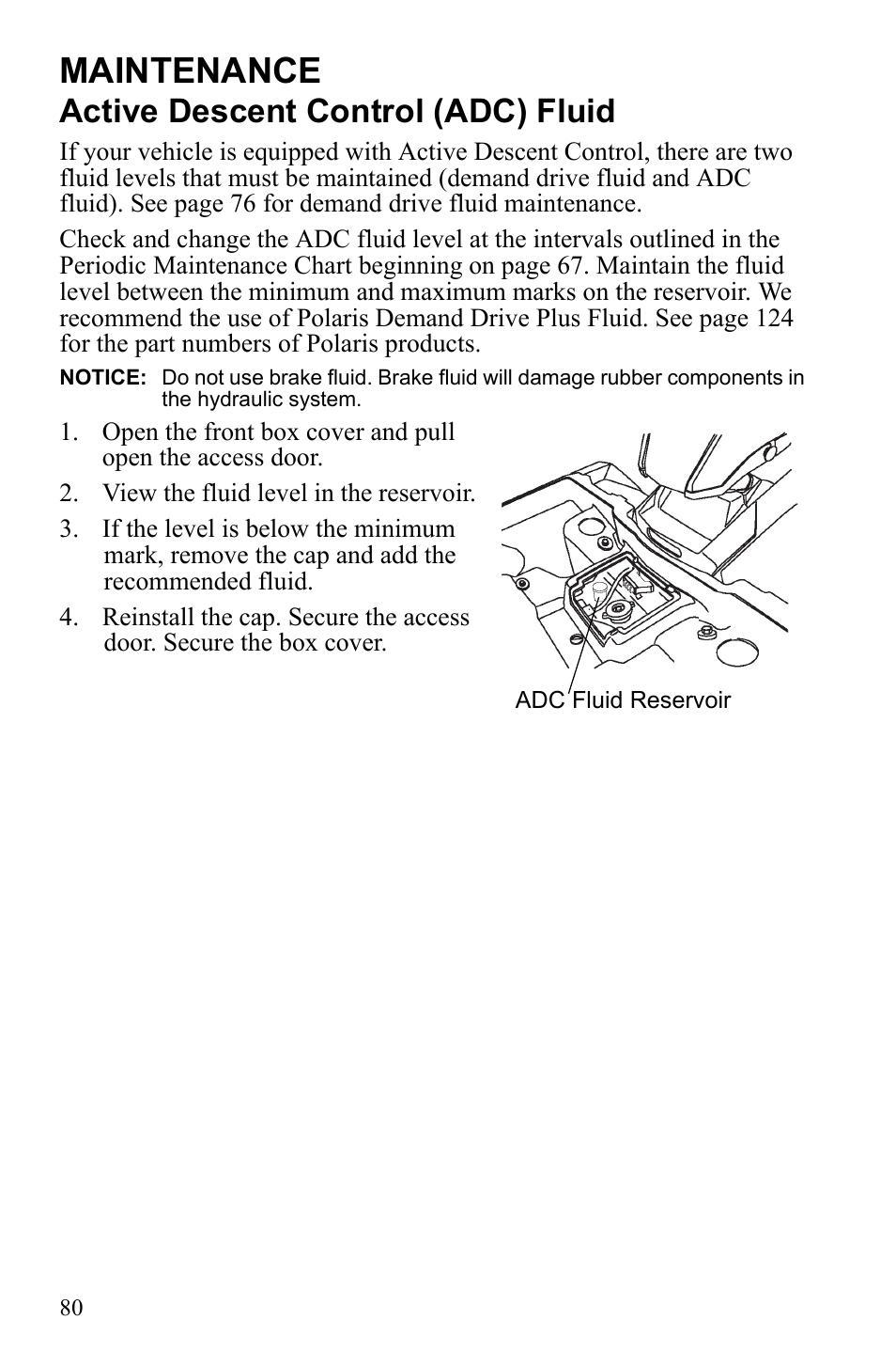 Maintenance, Active descent control (adc) fluid | Polaris Sportsman 9922233 User Manual | Page 84 / 143