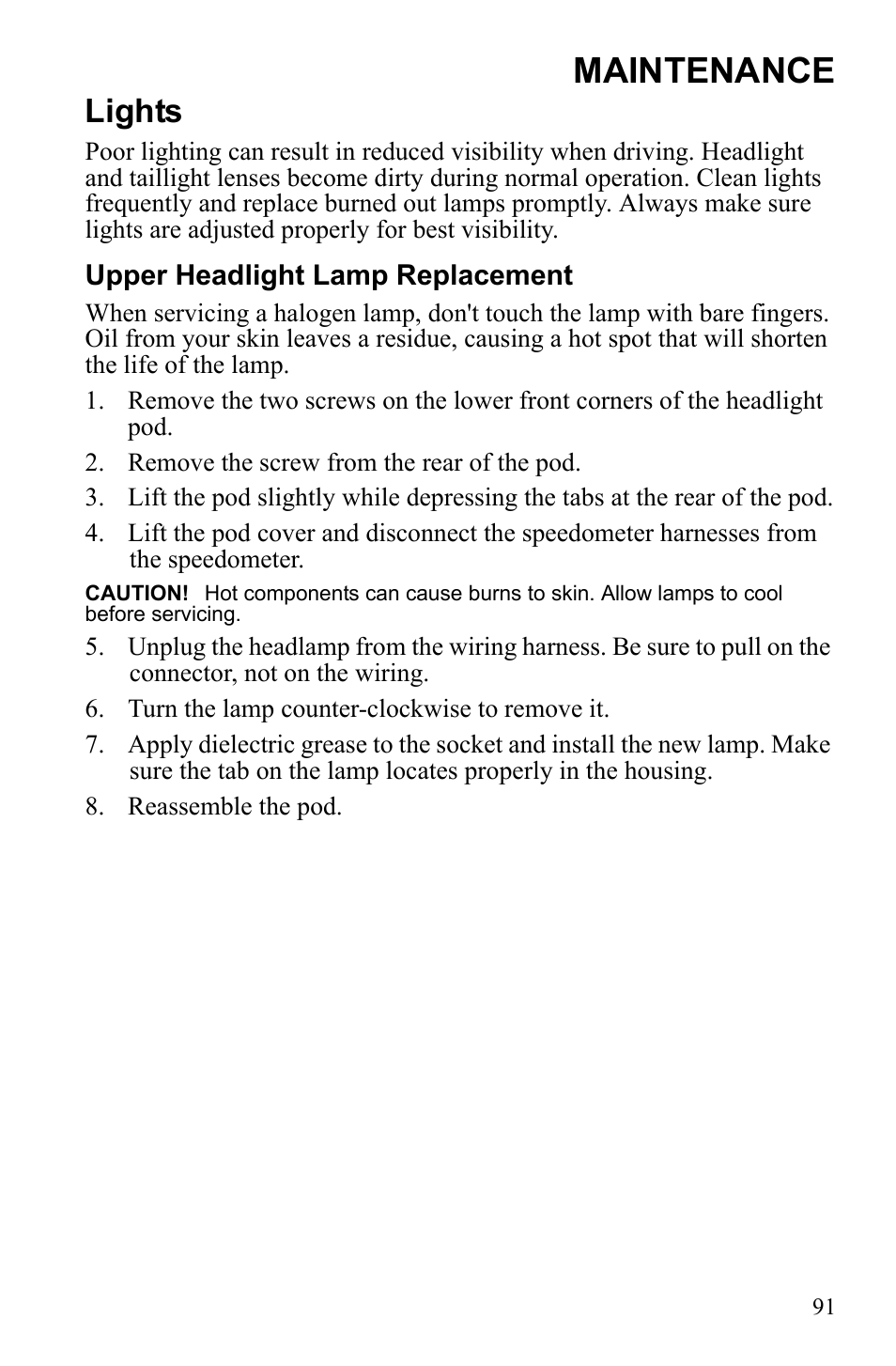 Maintenance, Lights | Polaris Sportsman 9922233 User Manual | Page 95 / 143