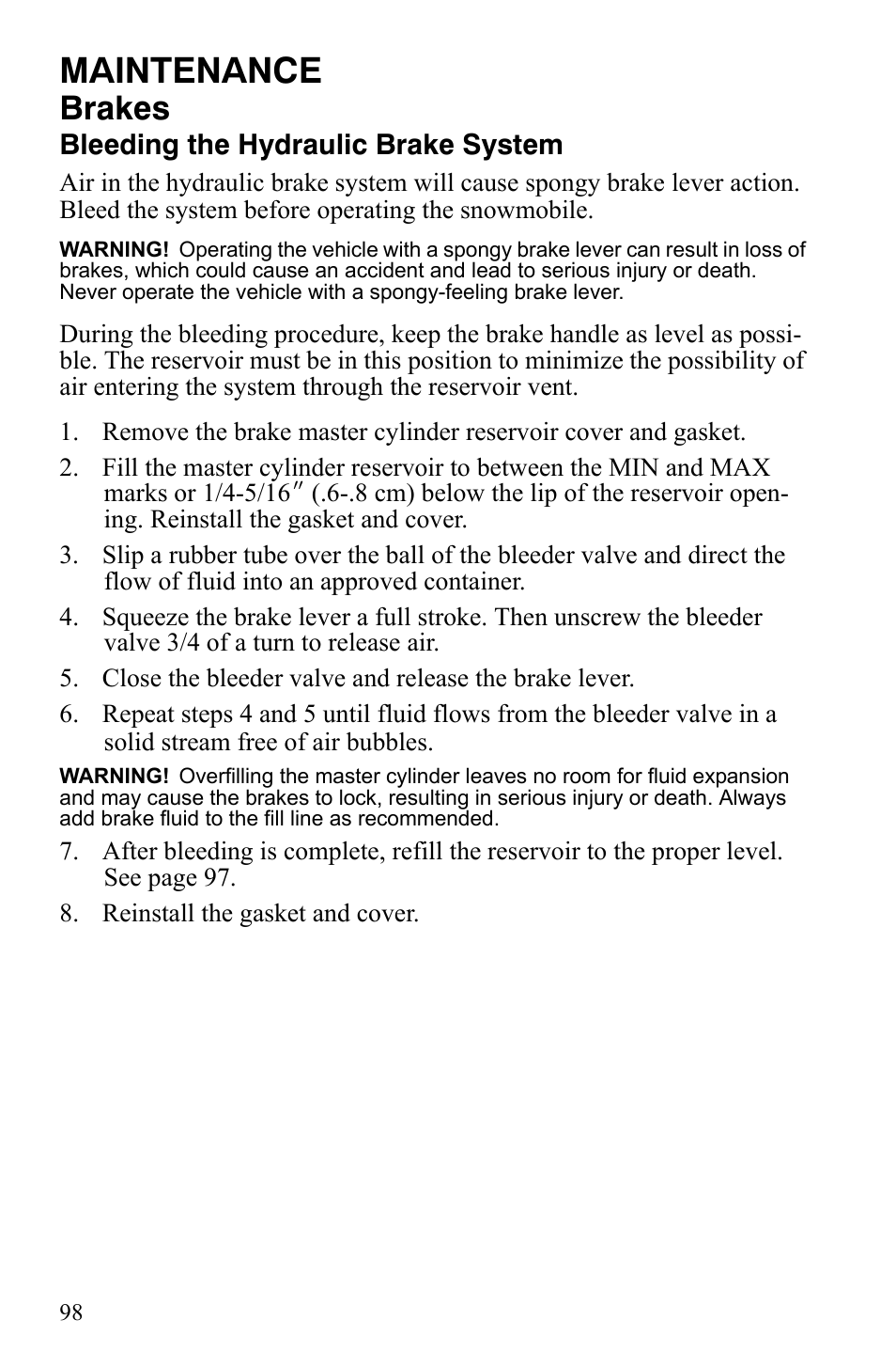 Maintenance, Brakes | Polaris 600 LX User Manual | Page 101 / 141