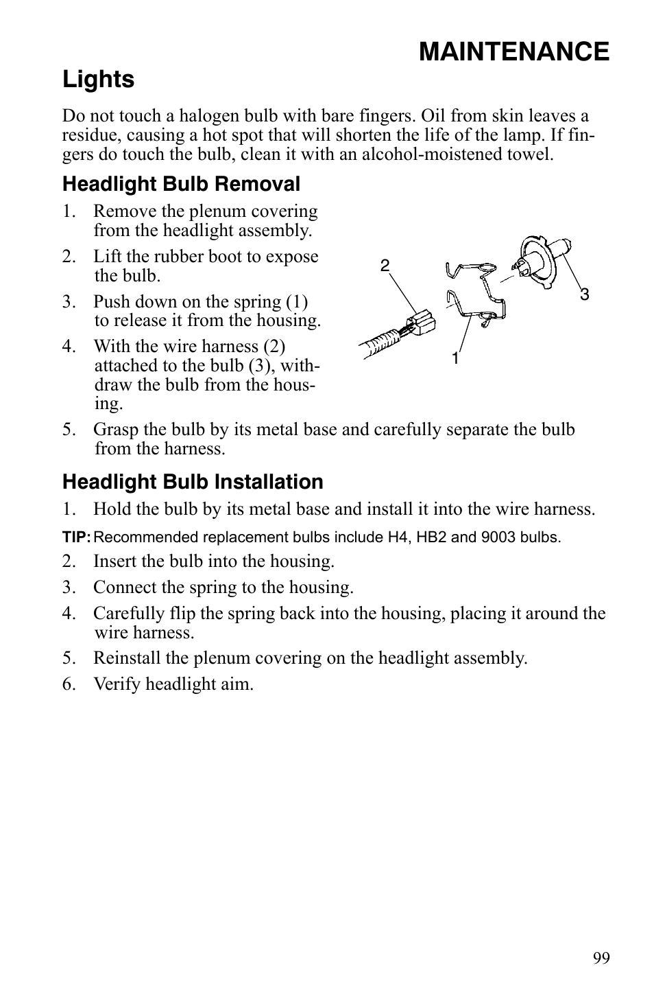 Maintenance, Lights | Polaris 600 LX User Manual | Page 102 / 141