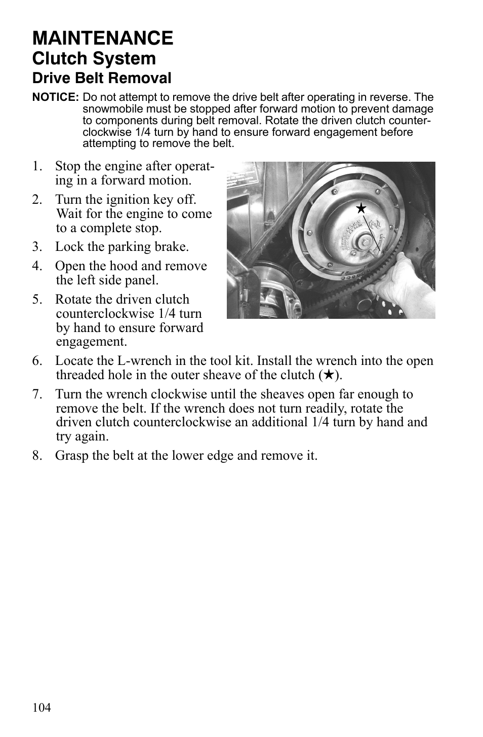 Maintenance, Clutch system | Polaris 600 LX User Manual | Page 107 / 141