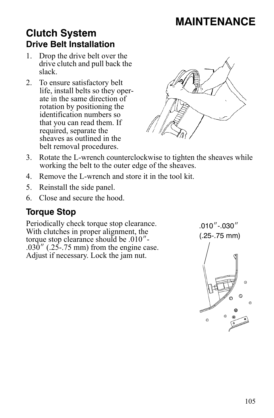 Maintenance, Clutch system | Polaris 600 LX User Manual | Page 108 / 141