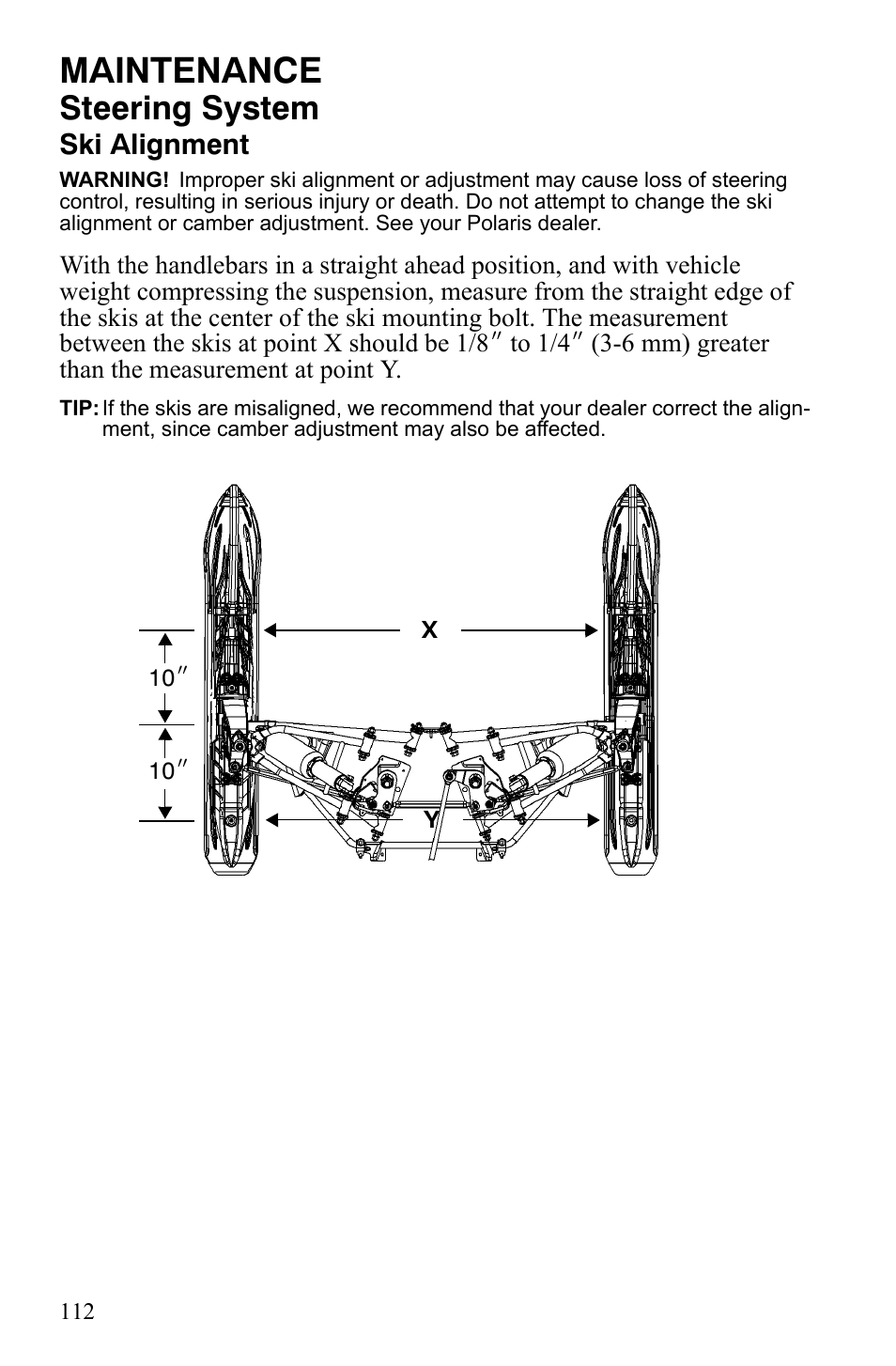 Maintenance, Steering system, Ski alignment | Polaris 600 LX User Manual | Page 115 / 141