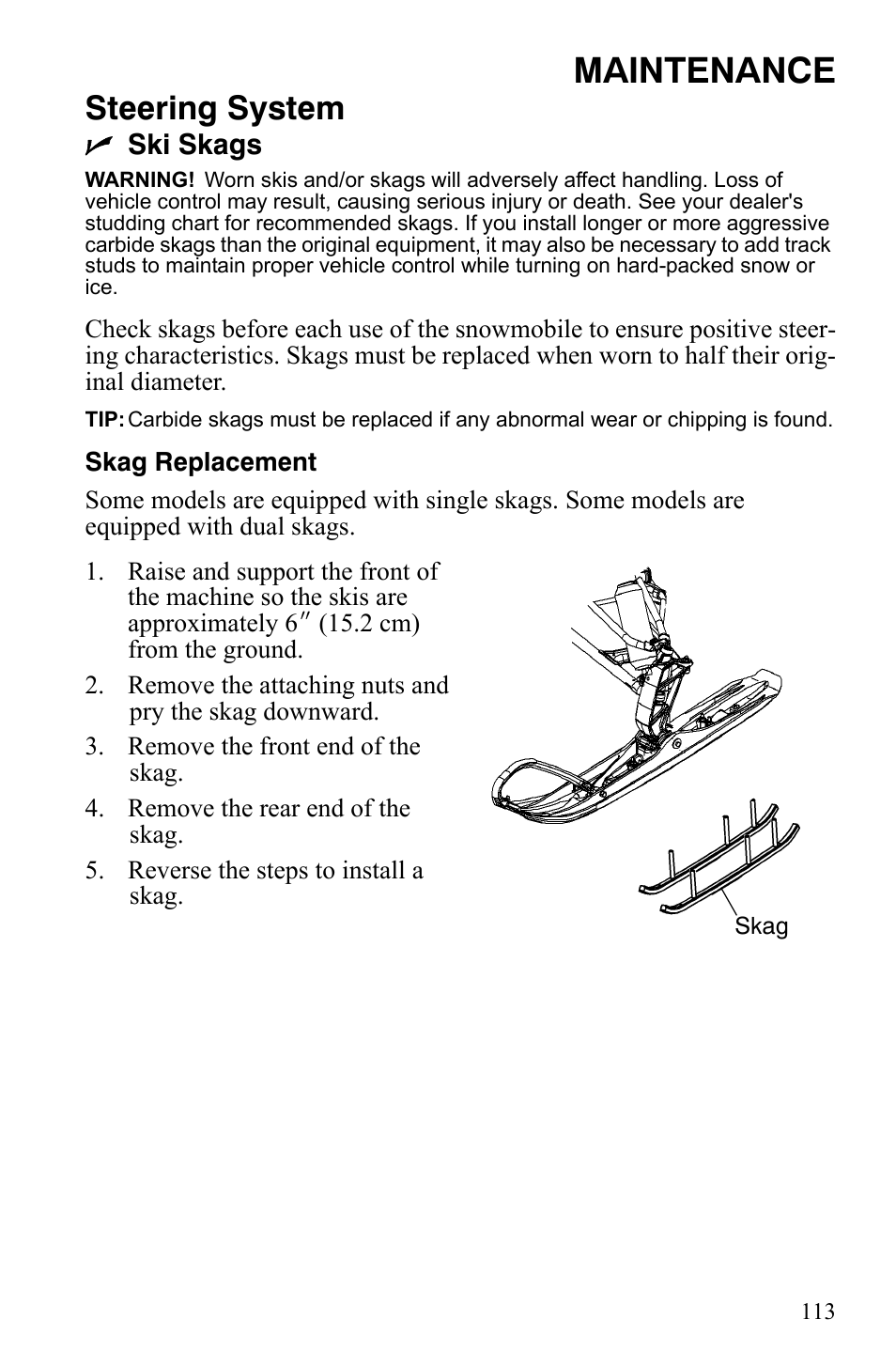 Maintenance, Steering system, Nski skags | Polaris 600 LX User Manual | Page 116 / 141