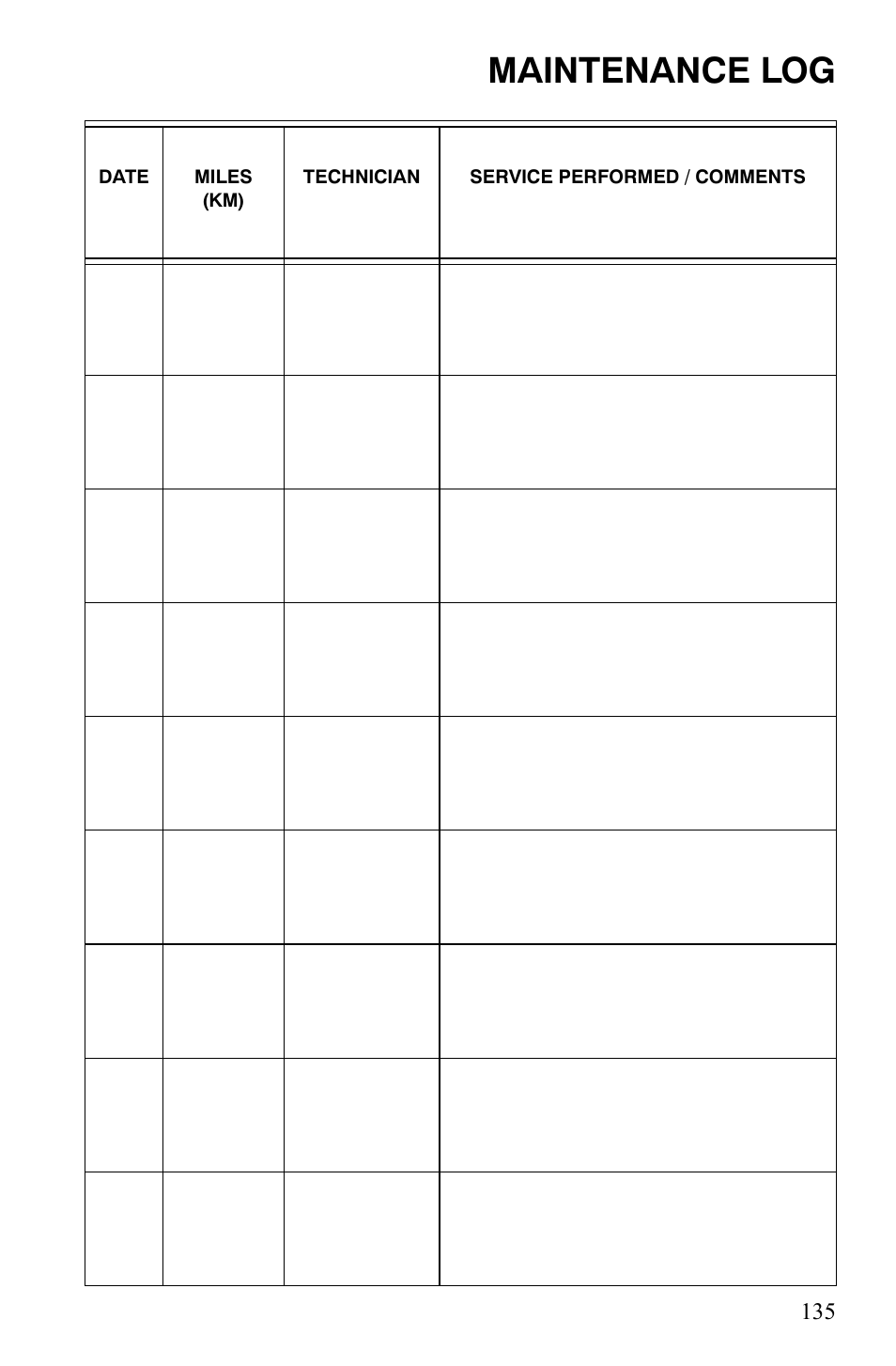 Maintenance log | Polaris 600 LX User Manual | Page 138 / 141