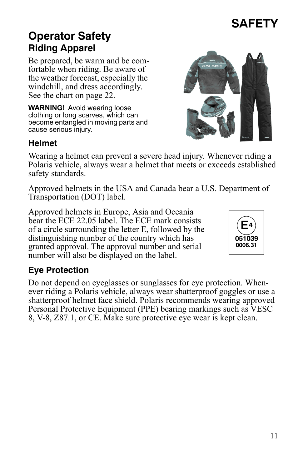 Safety, Operator safety | Polaris 600 LX User Manual | Page 14 / 141