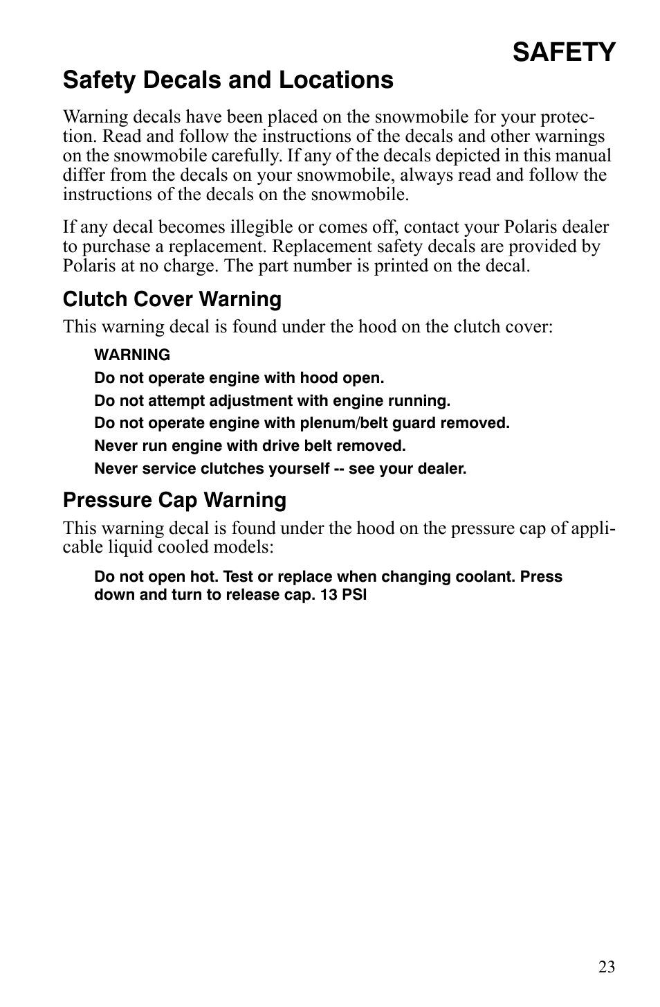 Safety, Safety decals and locations | Polaris 600 LX User Manual | Page 26 / 141