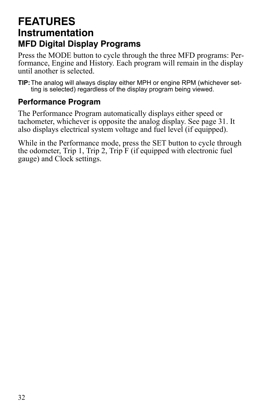 Features, Instrumentation | Polaris 600 LX User Manual | Page 35 / 141