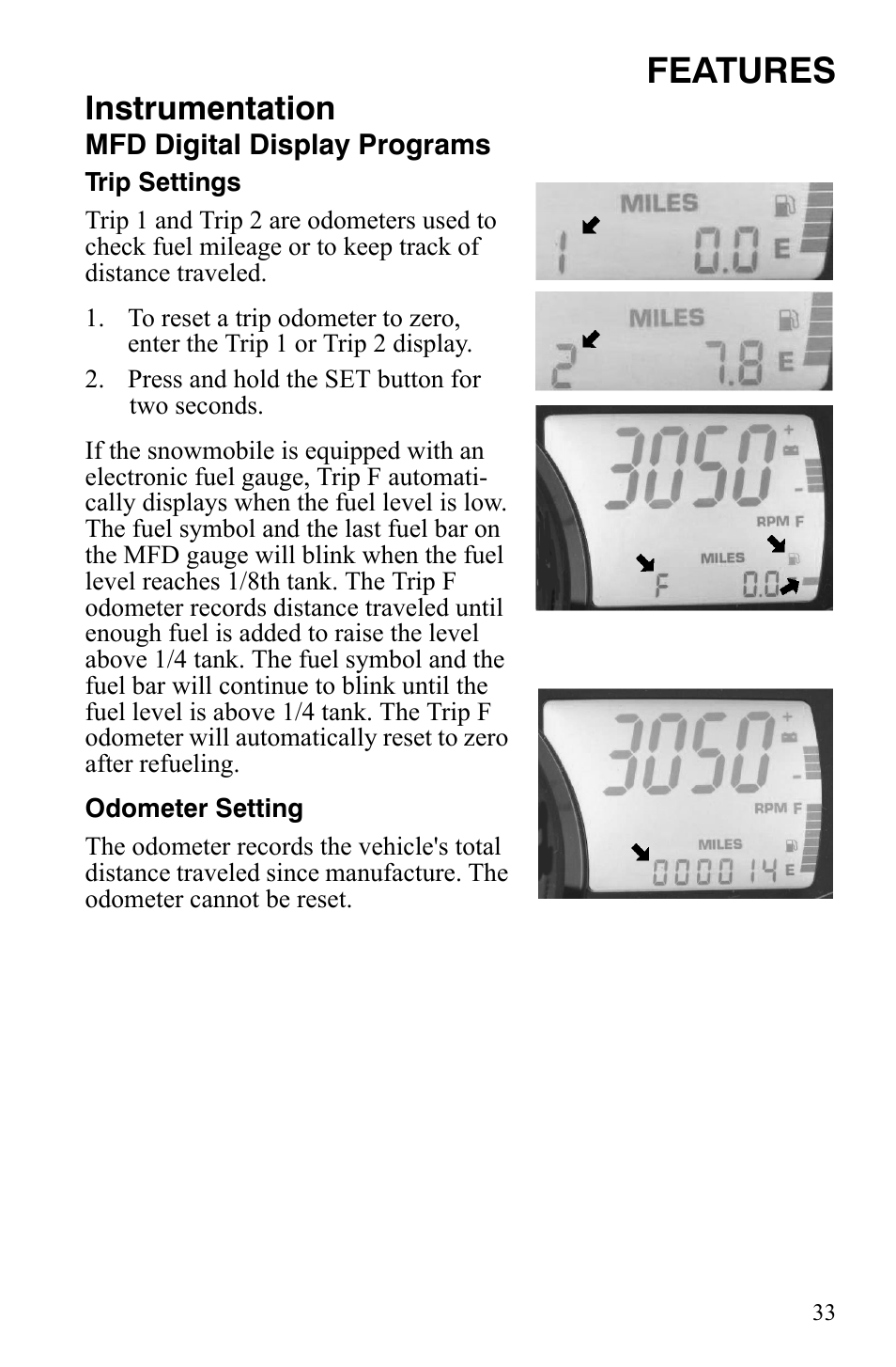 Features, Instrumentation | Polaris 600 LX User Manual | Page 36 / 141