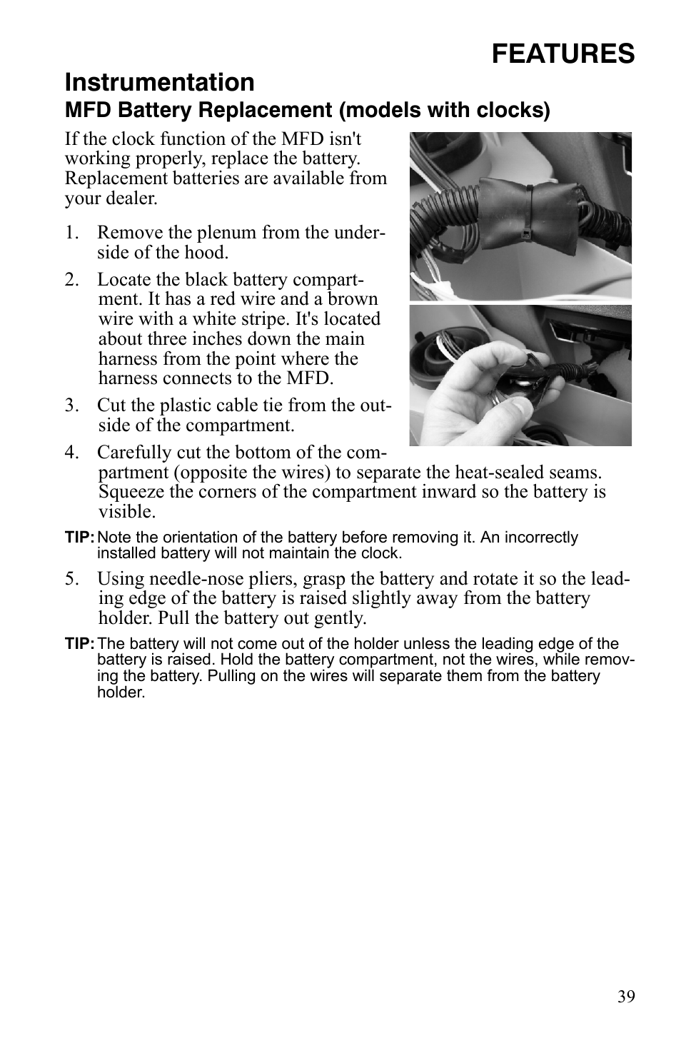 Features, Instrumentation | Polaris 600 LX User Manual | Page 42 / 141