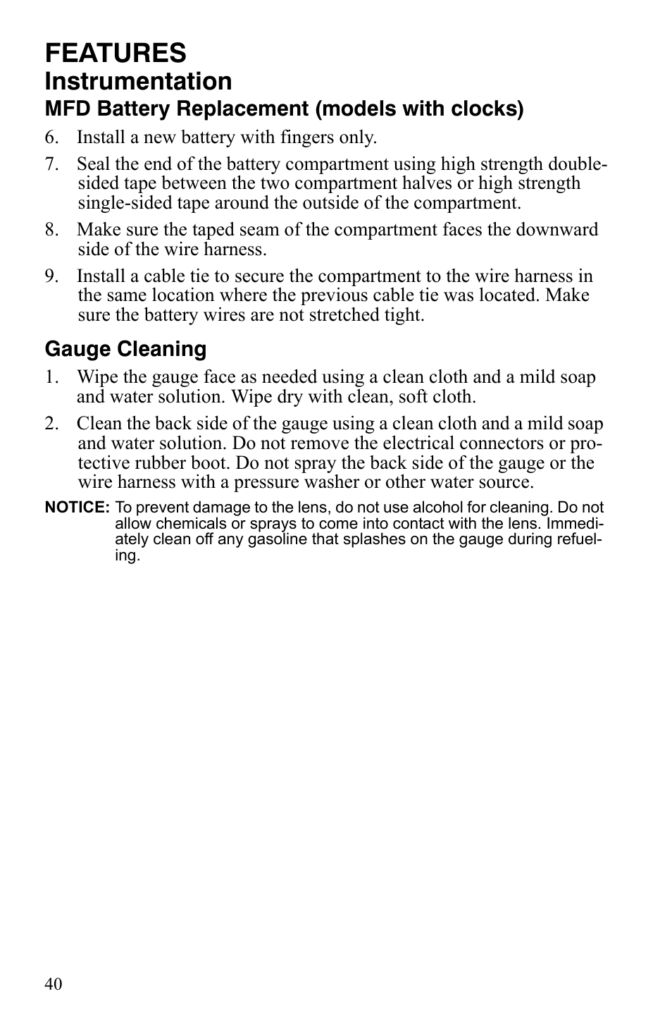 Features, Instrumentation | Polaris 600 LX User Manual | Page 43 / 141