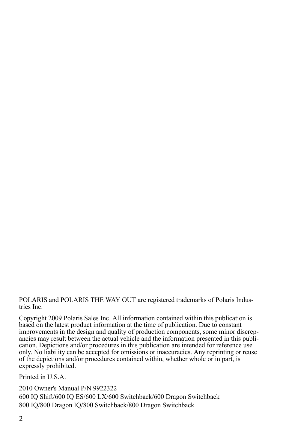 Polaris 600 LX User Manual | Page 5 / 141