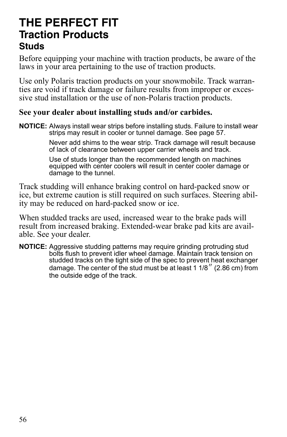 The perfect fit, Traction products, Studs | Polaris 600 LX User Manual | Page 59 / 141