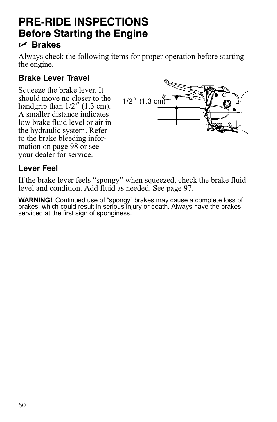 Pre-ride inspections, Before starting the engine | Polaris 600 LX User Manual | Page 63 / 141