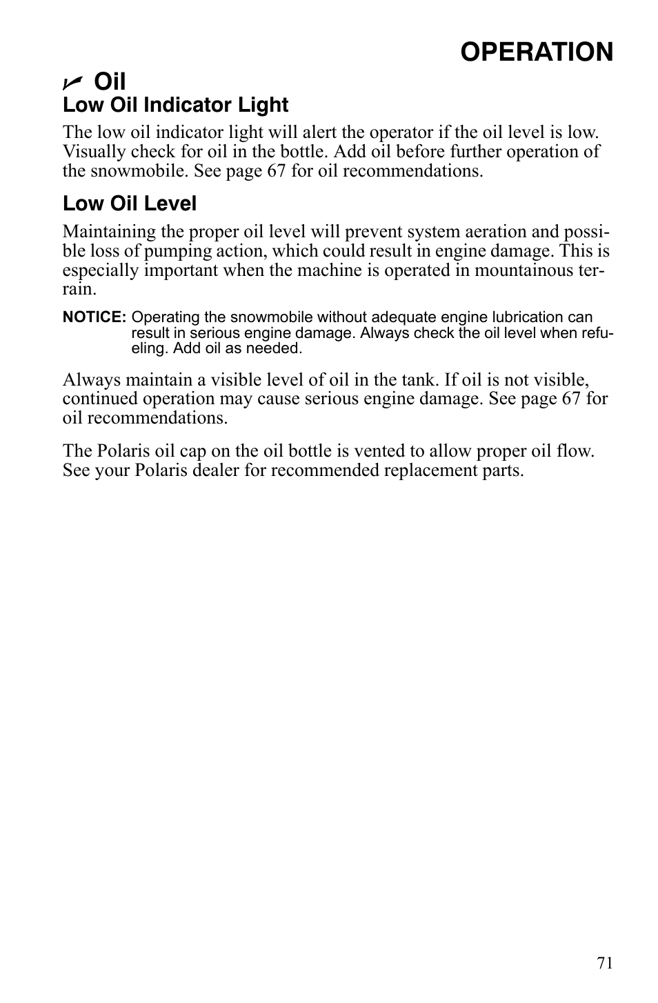 Operation | Polaris 600 LX User Manual | Page 74 / 141