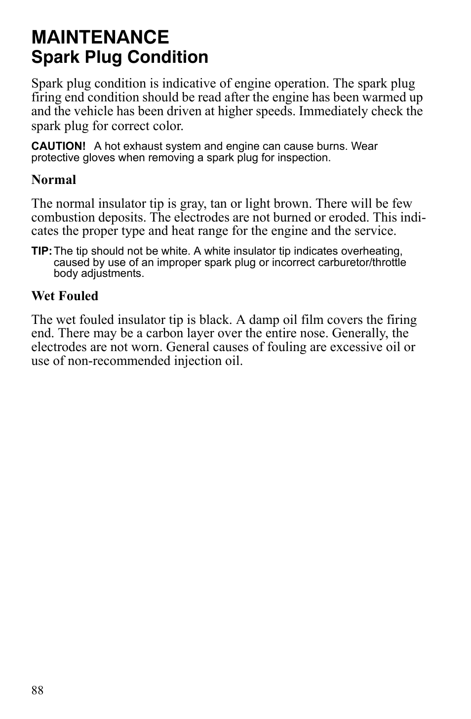 Maintenance, Spark plug condition | Polaris 600 LX User Manual | Page 91 / 141