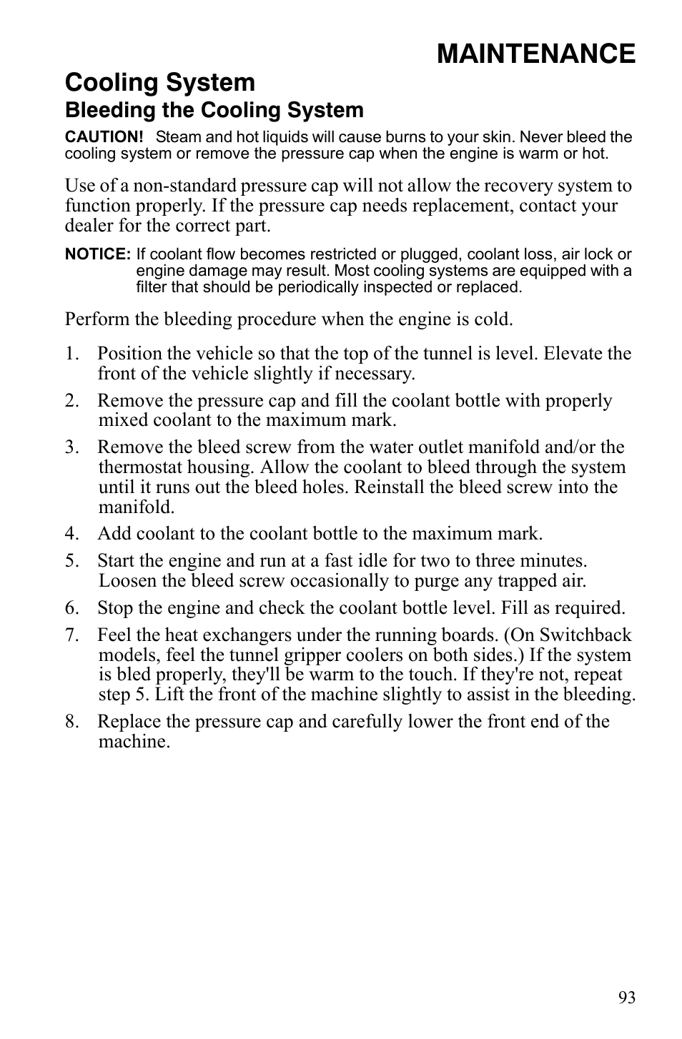 Maintenance, Cooling system | Polaris 600 LX User Manual | Page 96 / 141