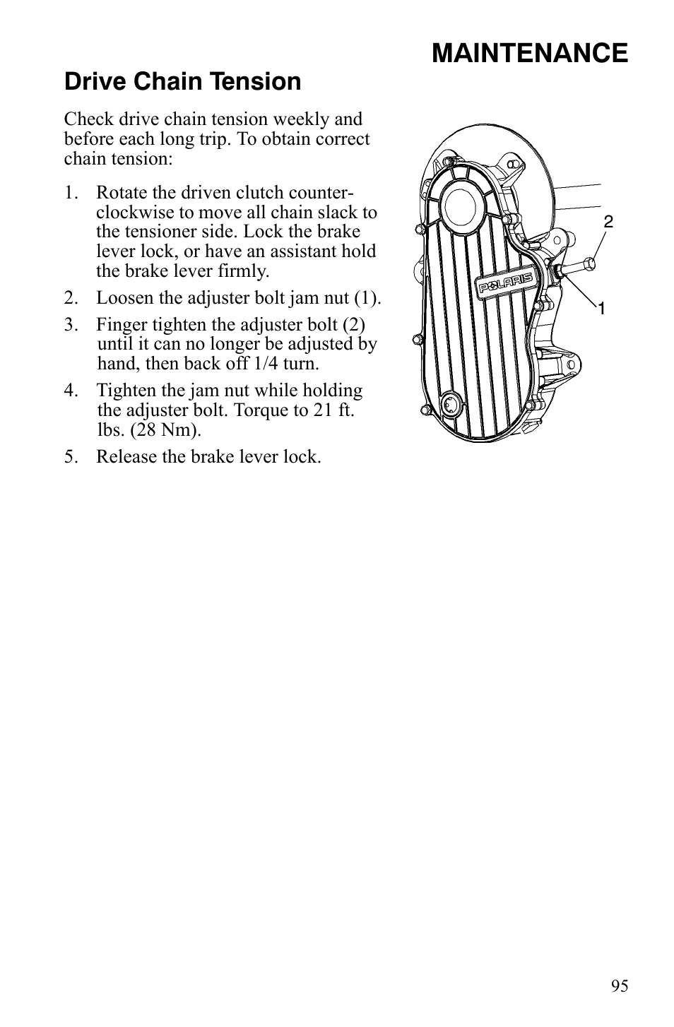 Maintenance, Drive chain tension | Polaris 600 LX User Manual | Page 98 / 141