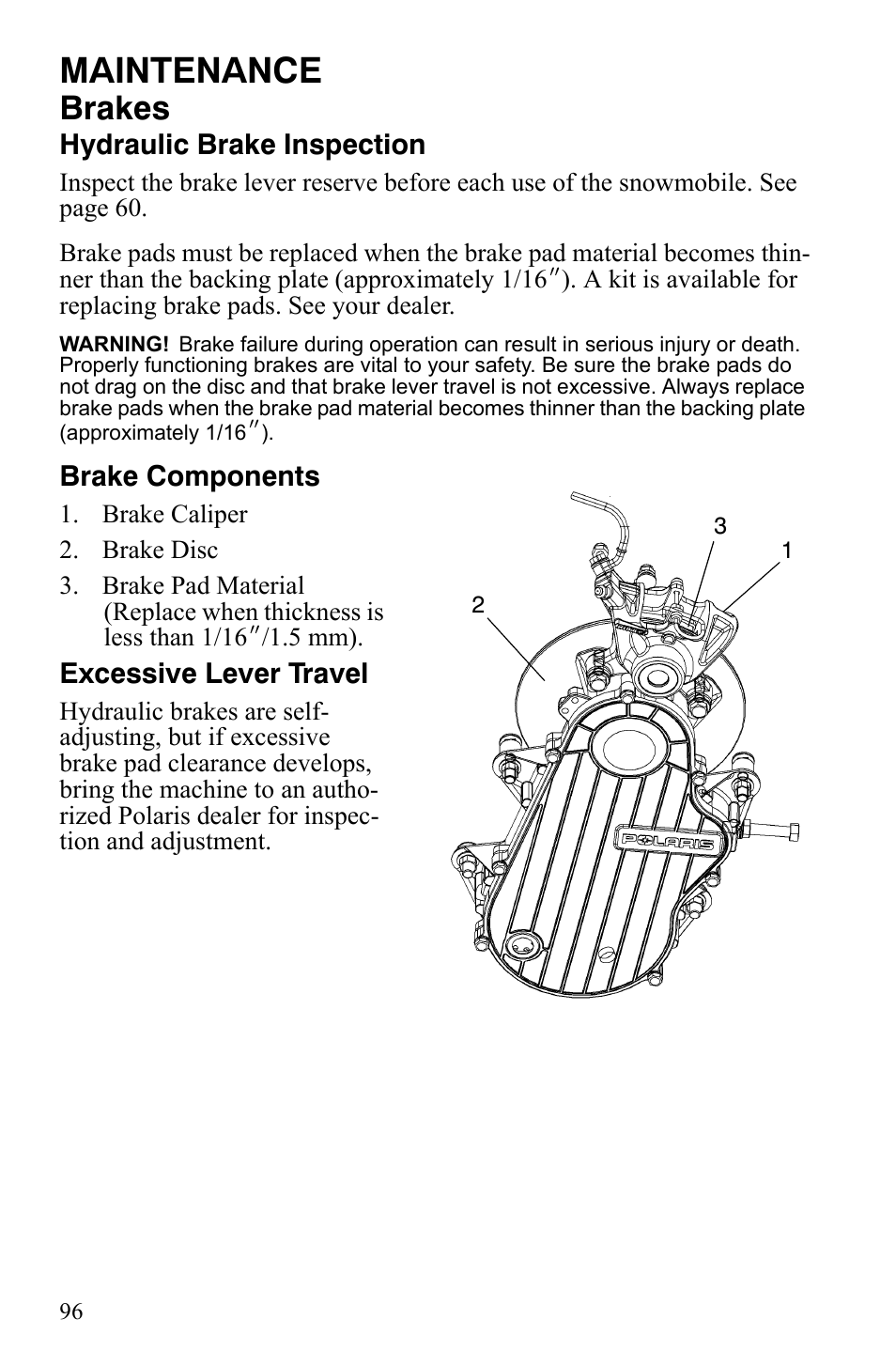 Maintenance, Brakes | Polaris 600 LX User Manual | Page 99 / 141