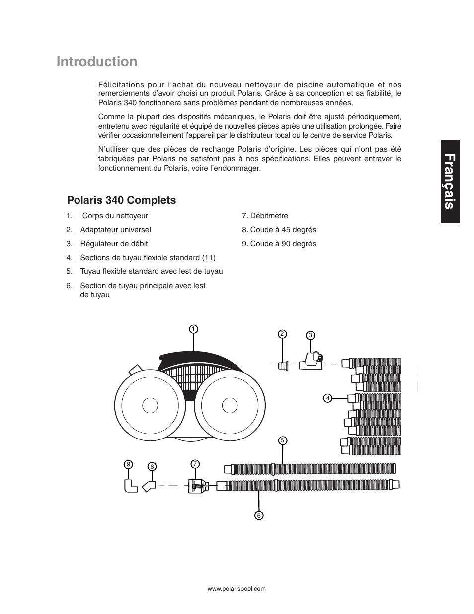 Français, Introduction, Polaris 340 complets | Polaris 340 User Manual | Page 13 / 64
