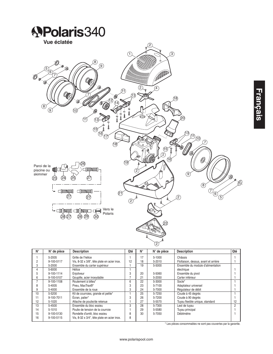 Français, Vue éclatée | Polaris 340 User Manual | Page 19 / 64