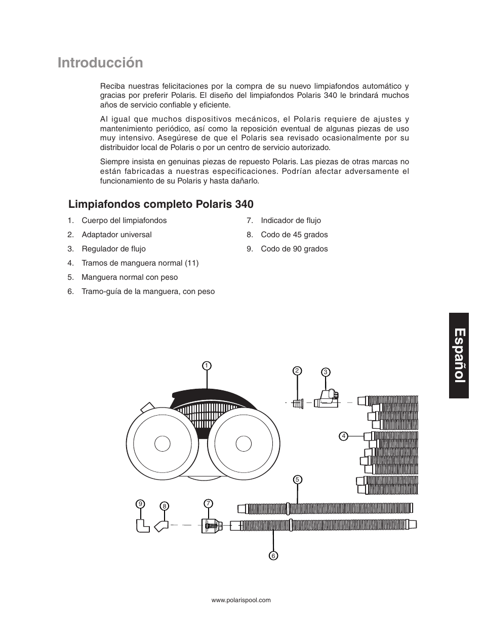 Español, Introducción, Limpiafondos completo polaris 340 | Polaris 340 User Manual | Page 33 / 64