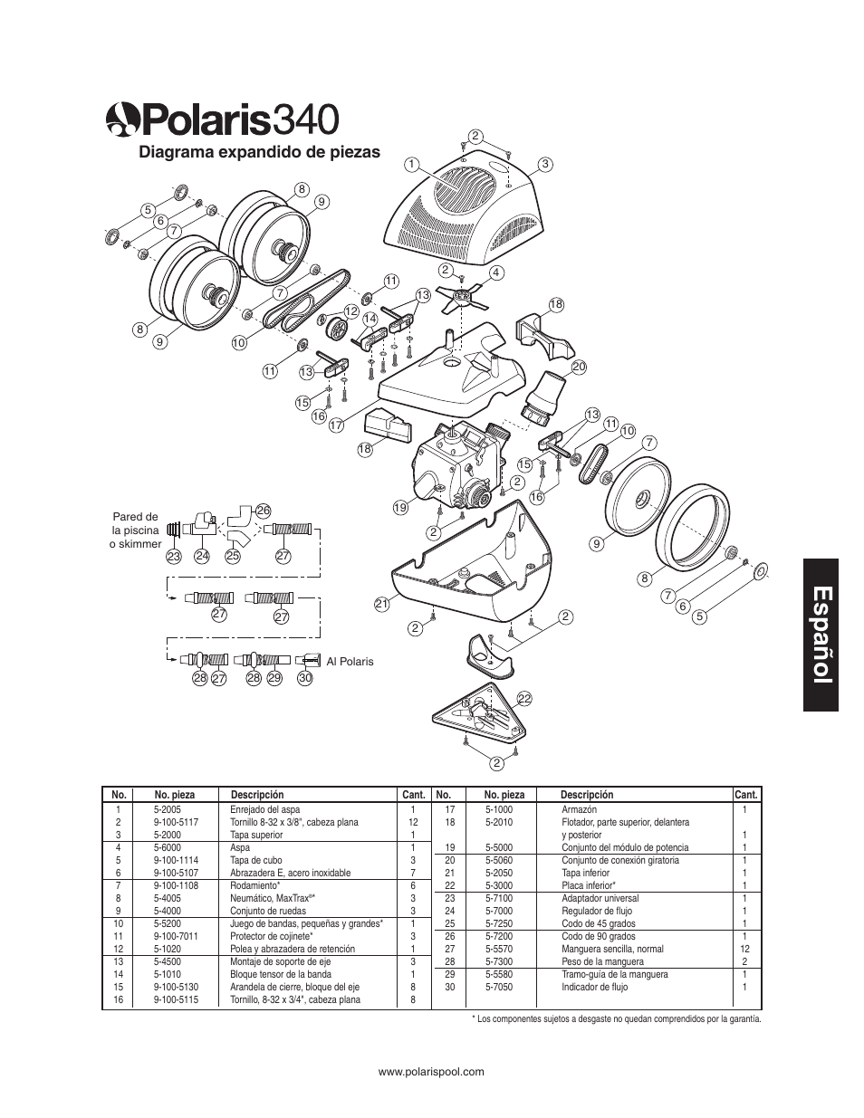 Español, Diagrama expandido de piezas | Polaris 340 User Manual | Page 39 / 64