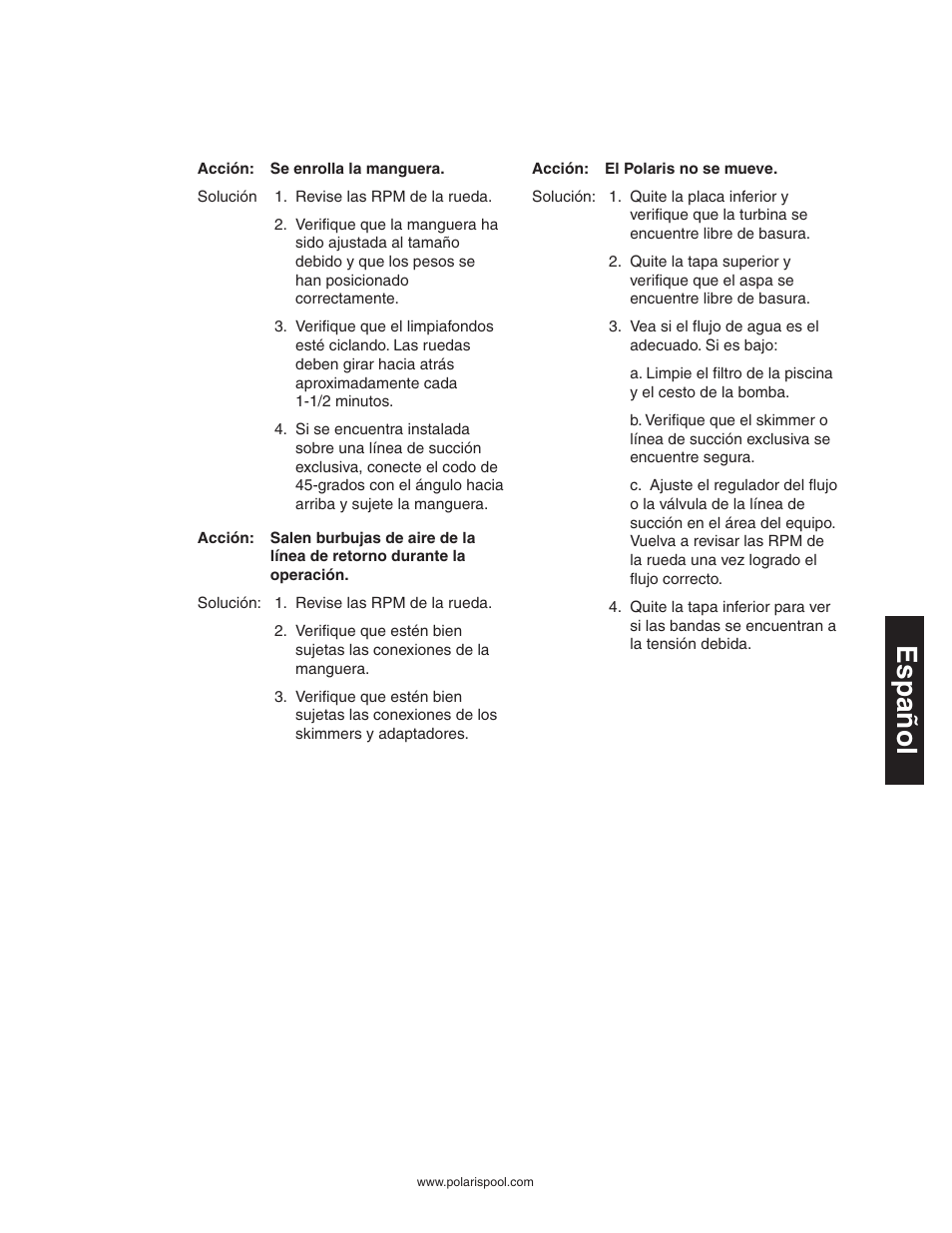 Español | Polaris 340 User Manual | Page 41 / 64
