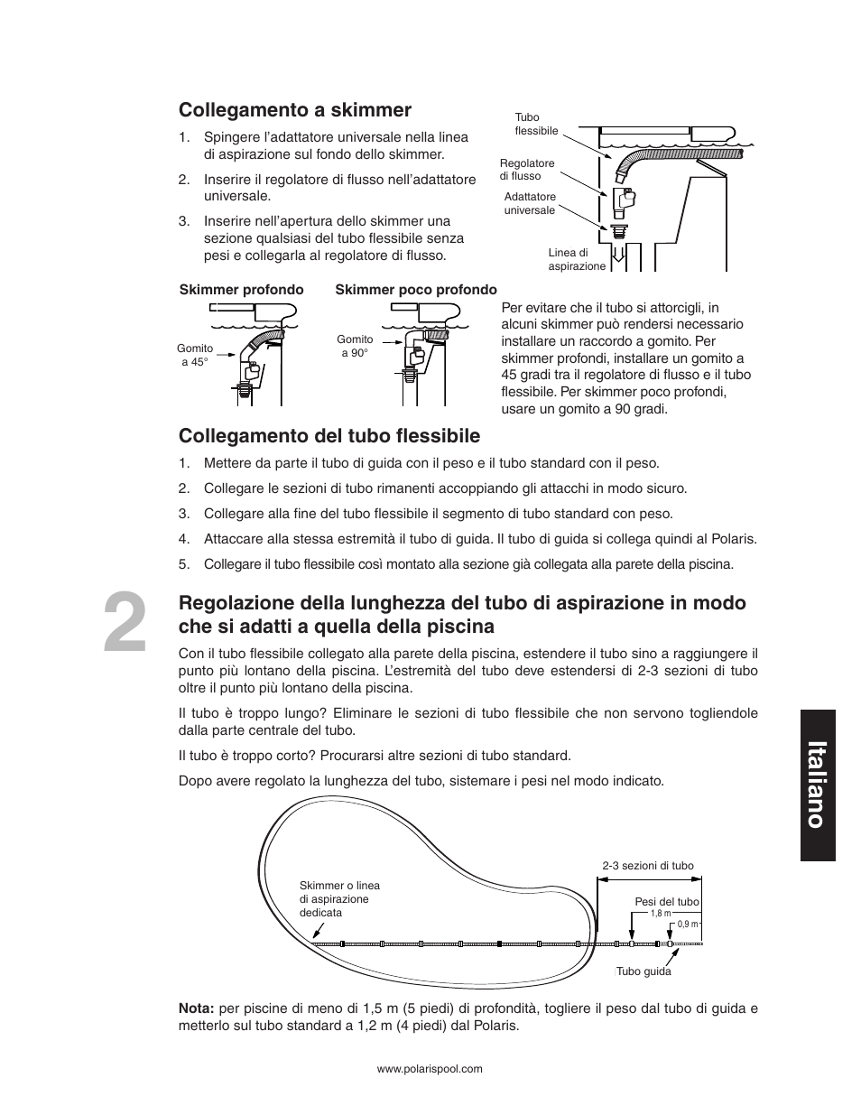Italiano, Collegamento a skimmer, Collegamento del tubo flessibile | Polaris 340 User Manual | Page 45 / 64