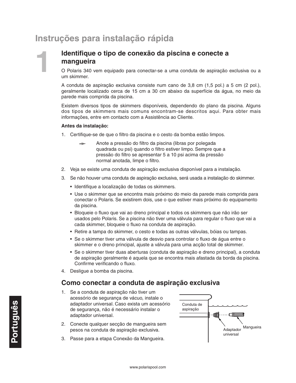 Instruções para instalação rápida, Por tuguês | Polaris 340 User Manual | Page 54 / 64