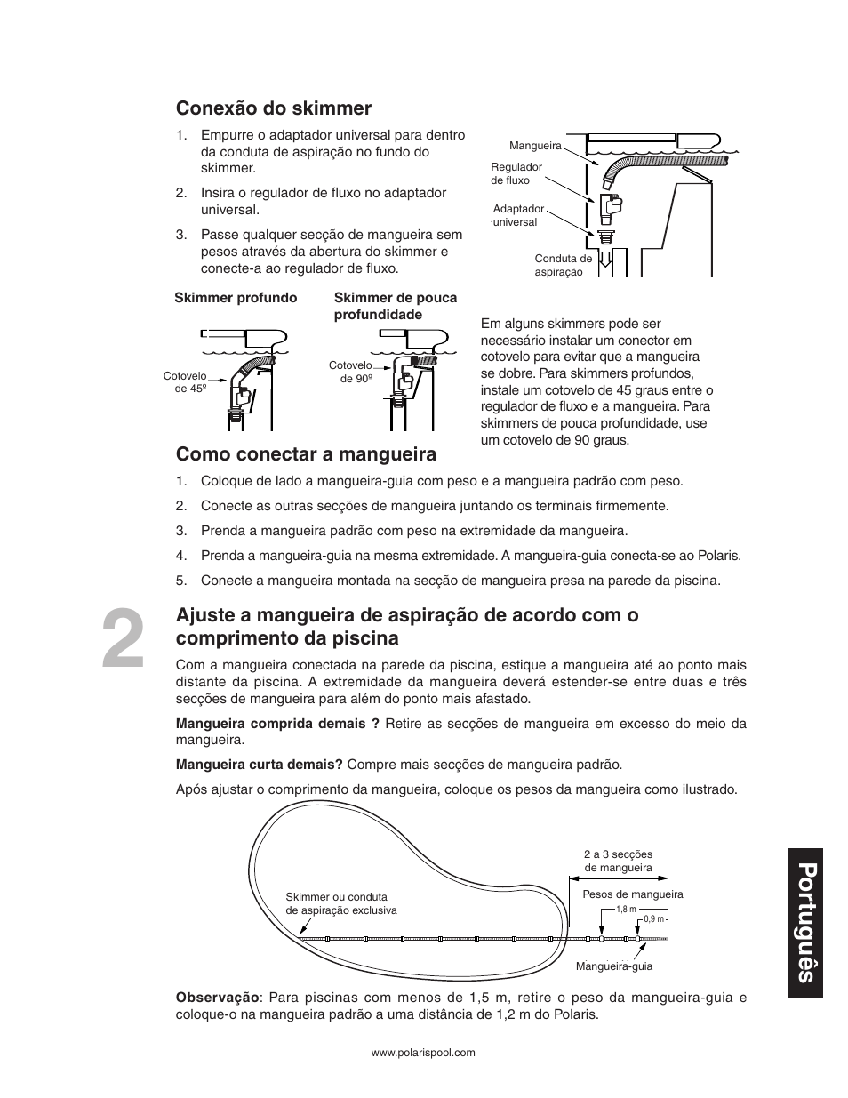 Por tuguês, Conexão do skimmer, Como conectar a mangueira | Polaris 340 User Manual | Page 55 / 64