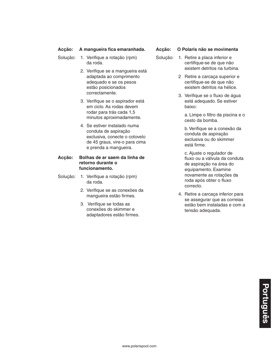 Por tuguês | Polaris 340 User Manual | Page 61 / 64