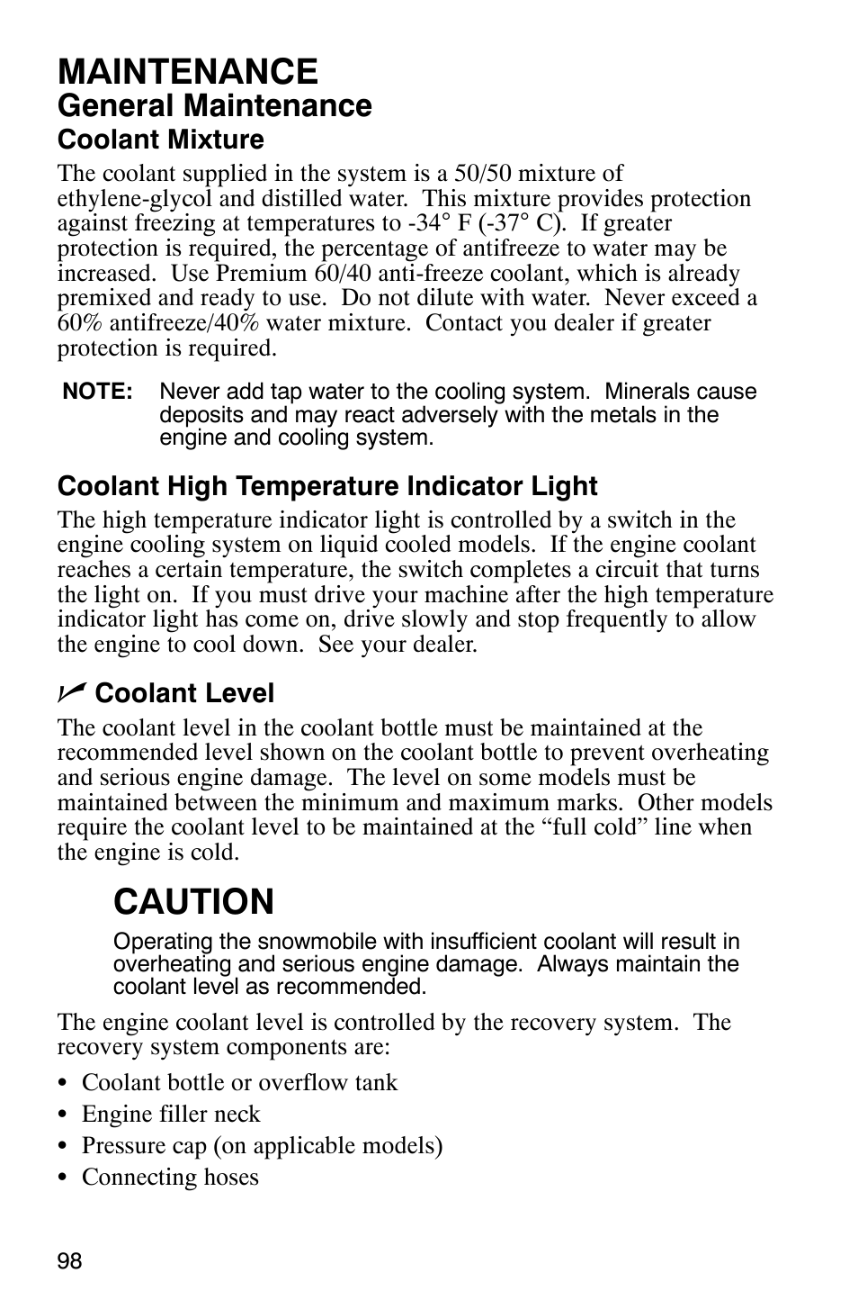 Maintenance, Caution, General maintenance | Polaris 9919078 User Manual | Page 101 / 150