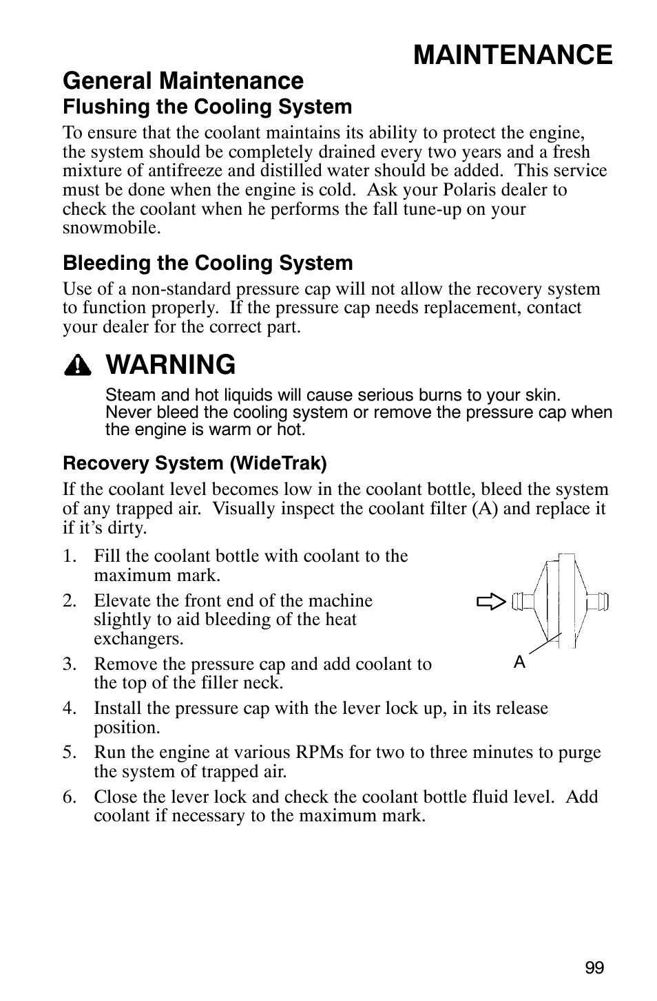 Maintenance, Warning, General maintenance | Polaris 9919078 User Manual | Page 102 / 150