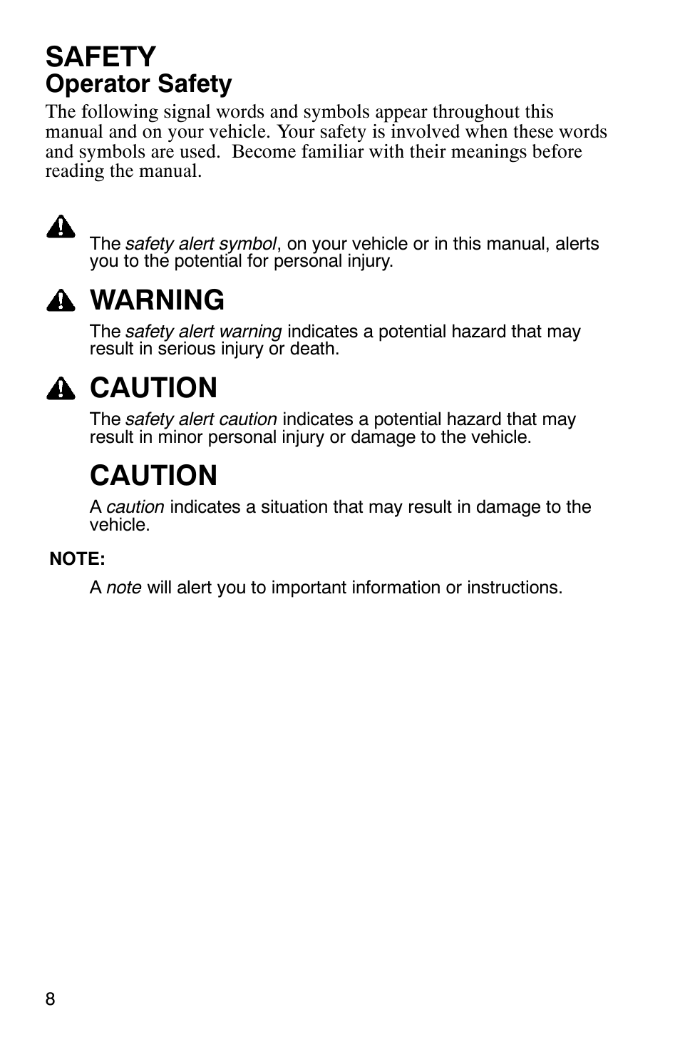 Safety, Warning, Caution | Operator safety | Polaris 9919078 User Manual | Page 11 / 150