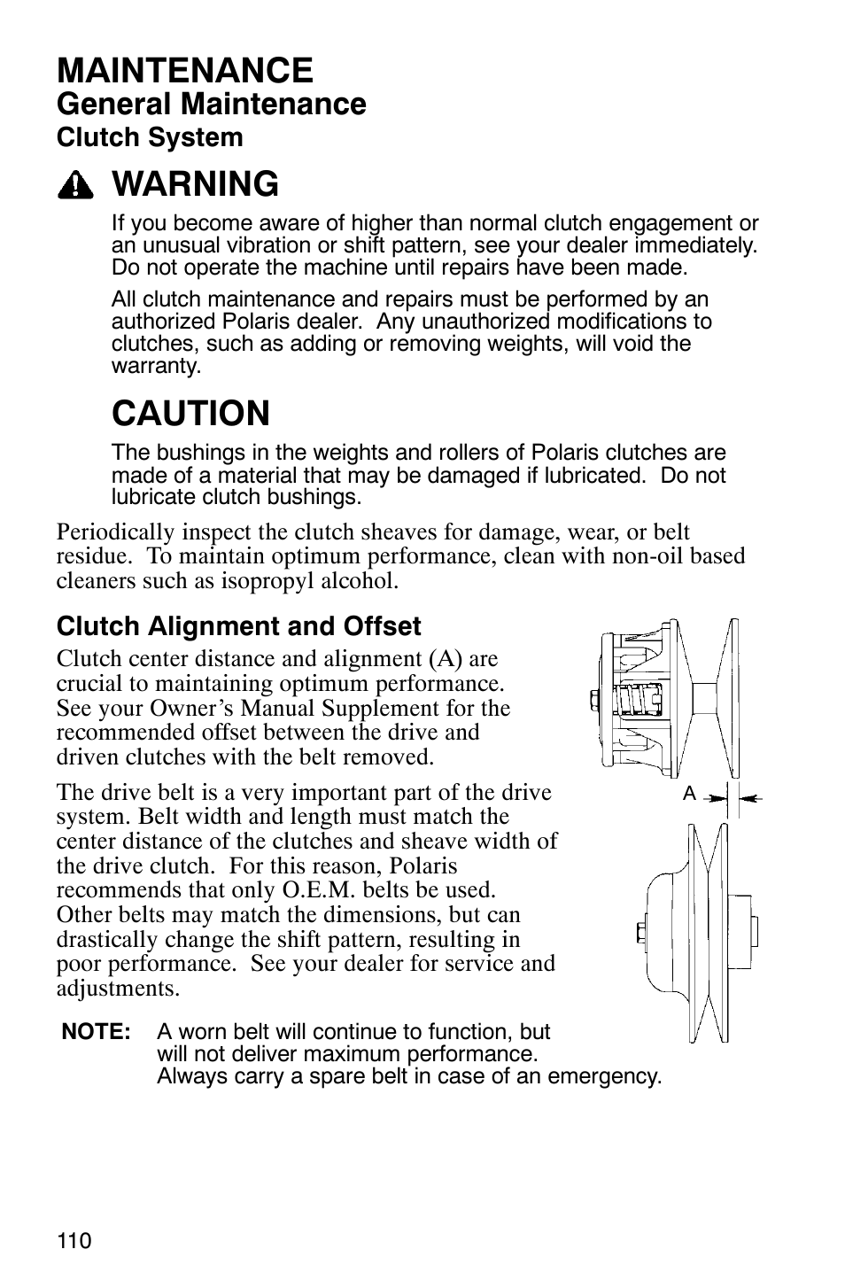 Maintenance, Warning, Caution | General maintenance | Polaris 9919078 User Manual | Page 113 / 150