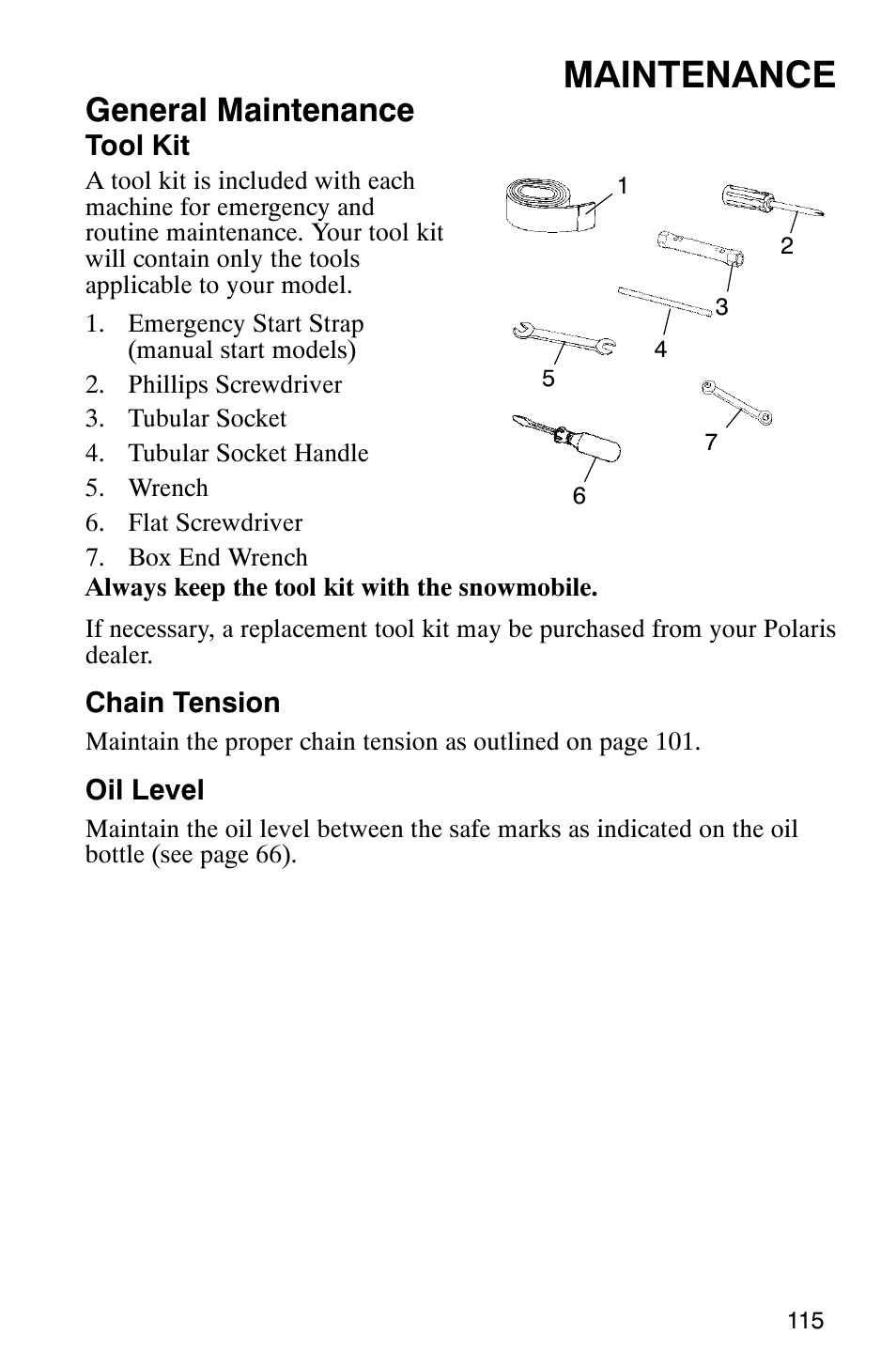 Maintenance, General maintenance | Polaris 9919078 User Manual | Page 118 / 150