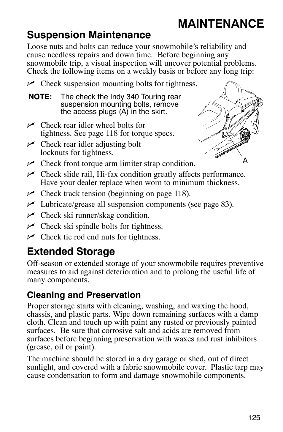 Maintenance, Suspension maintenance, Extended storage | Polaris 9919078 User Manual | Page 128 / 150