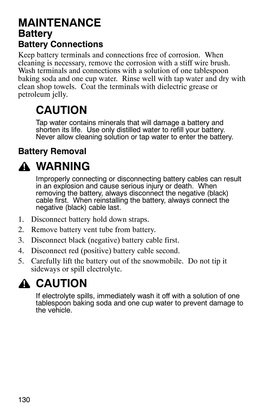 Maintenance, Caution, Warning | Battery | Polaris 9919078 User Manual | Page 133 / 150