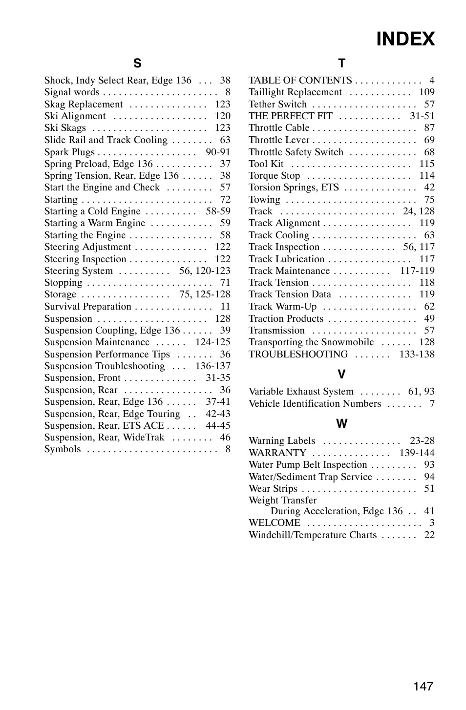 Index | Polaris 9919078 User Manual | Page 150 / 150