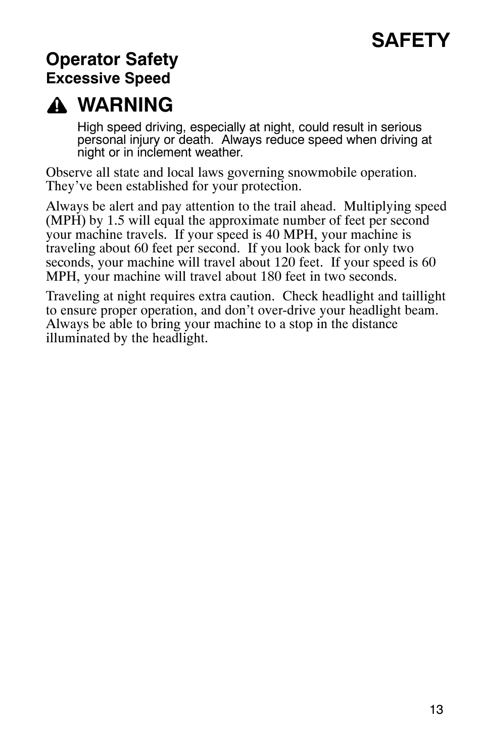 Safety, Warning, Operator safety | Polaris 9919078 User Manual | Page 16 / 150
