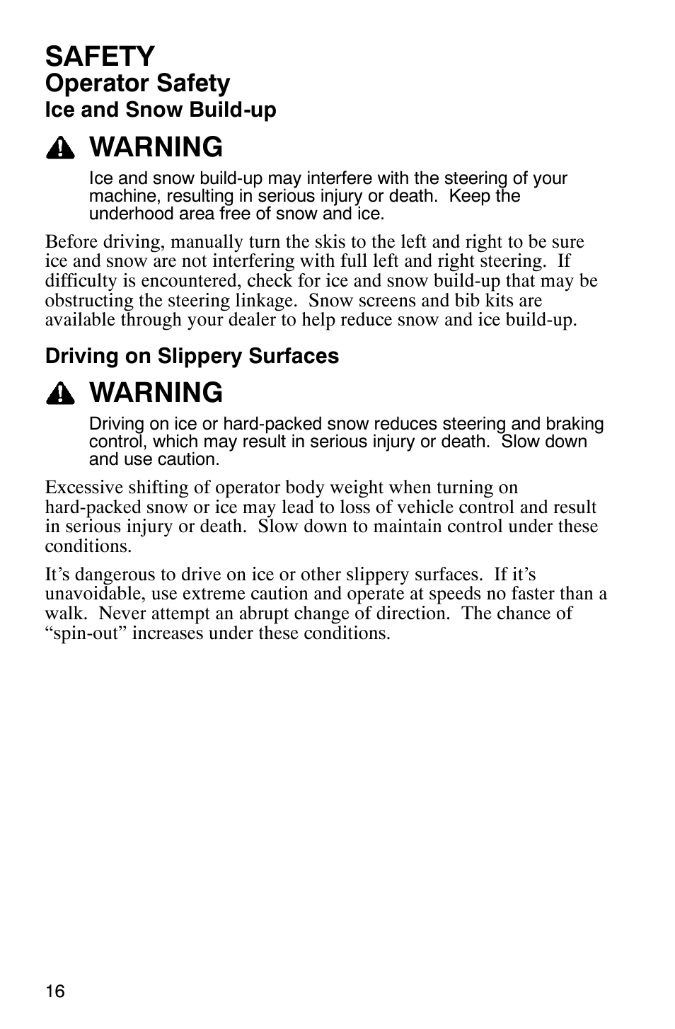 Safety, Warning, Operator safety | Polaris 9919078 User Manual | Page 19 / 150