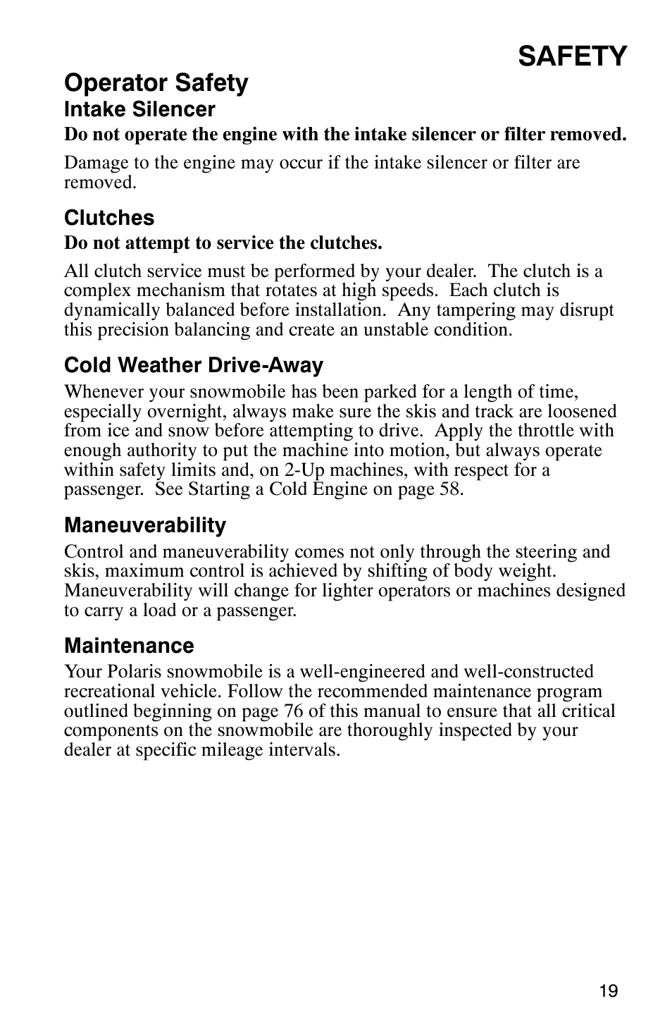 Safety, Operator safety | Polaris 9919078 User Manual | Page 22 / 150