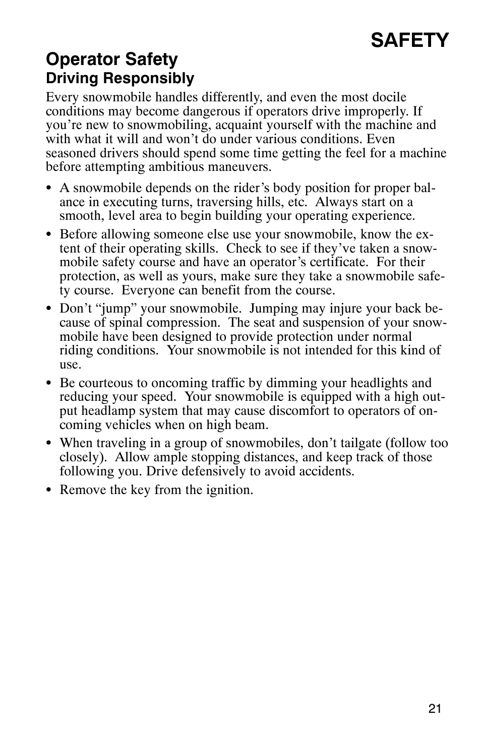 Safety, Operator safety | Polaris 9919078 User Manual | Page 24 / 150