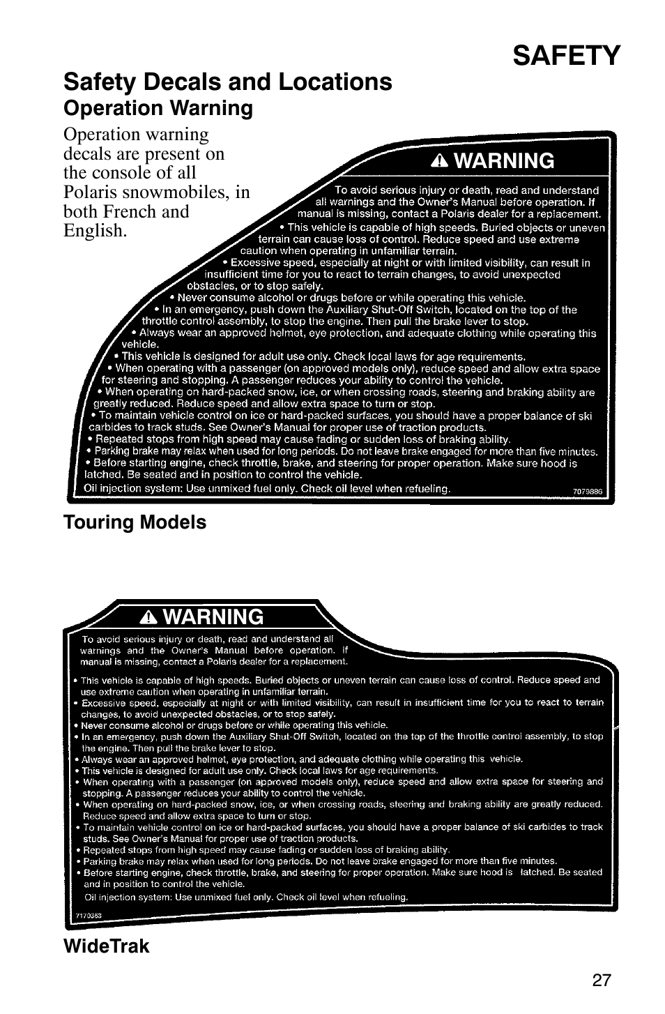 Safety, Safety decals and locations | Polaris 9919078 User Manual | Page 30 / 150