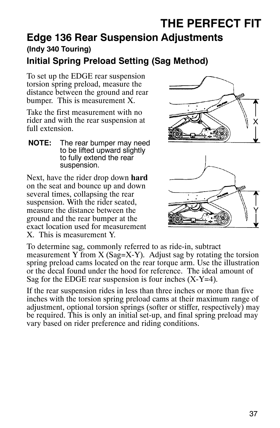 The perfect fit, Edge 136 rear suspension adjustments | Polaris 9919078 User Manual | Page 40 / 150