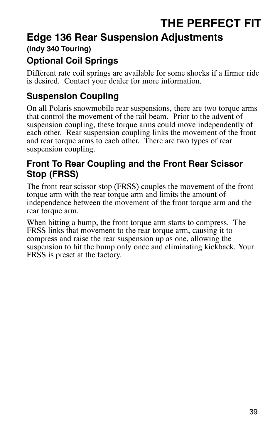 The perfect fit, Edge 136 rear suspension adjustments | Polaris 9919078 User Manual | Page 42 / 150
