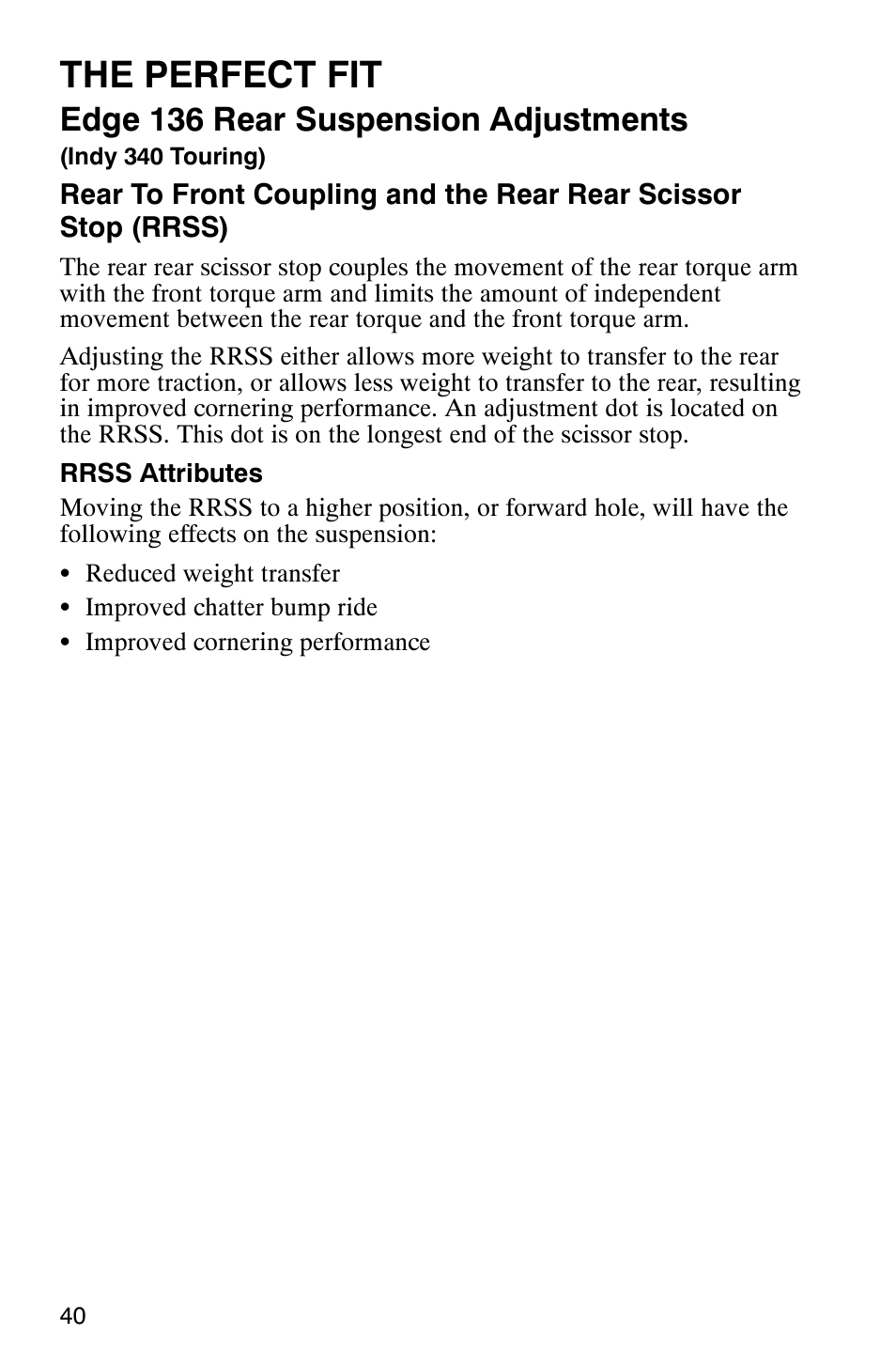 The perfect fit, Edge 136 rear suspension adjustments | Polaris 9919078 User Manual | Page 43 / 150