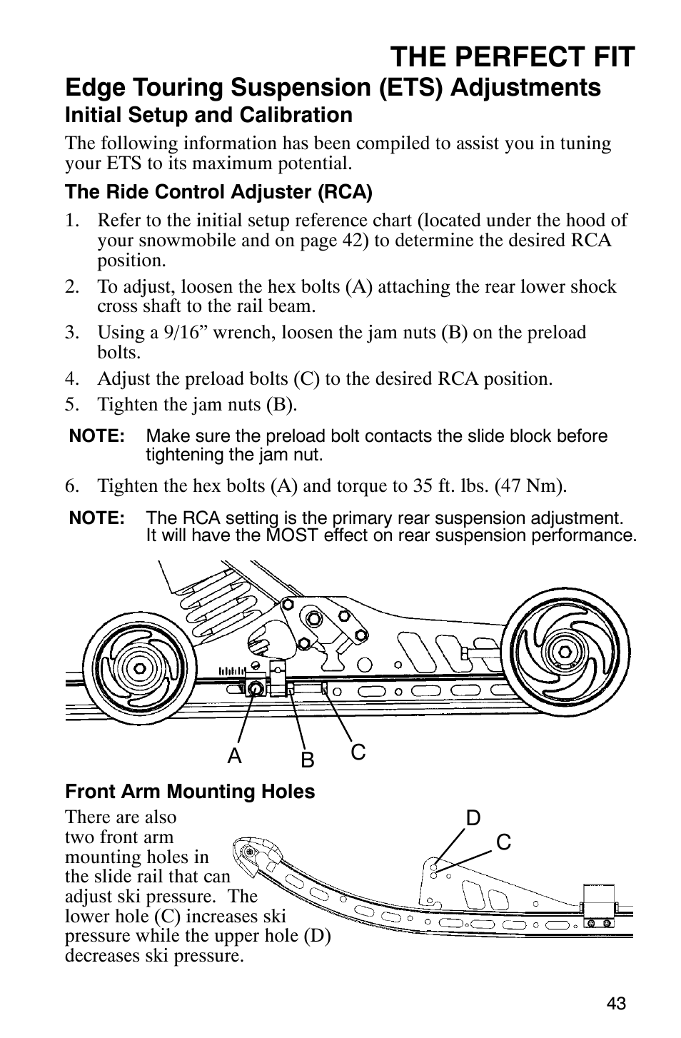 The perfect fit, Edge touring suspension (ets) adjustments | Polaris 9919078 User Manual | Page 46 / 150