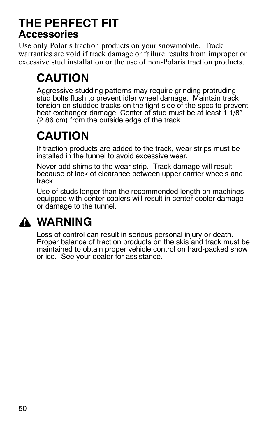 The perfect fit, Caution, Warning | Accessories | Polaris 9919078 User Manual | Page 53 / 150